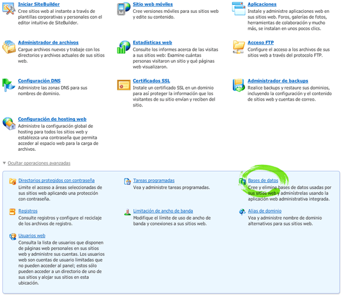 Crear Base de datos Plesk 10 - sitios web y dominios